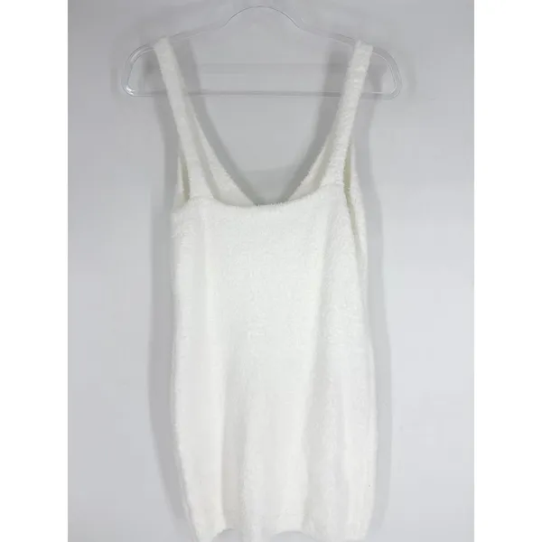Misscosy White Fuzzy Knit Nightgown V-Neck Tie Front Sleeveless Size 8 - Image 2