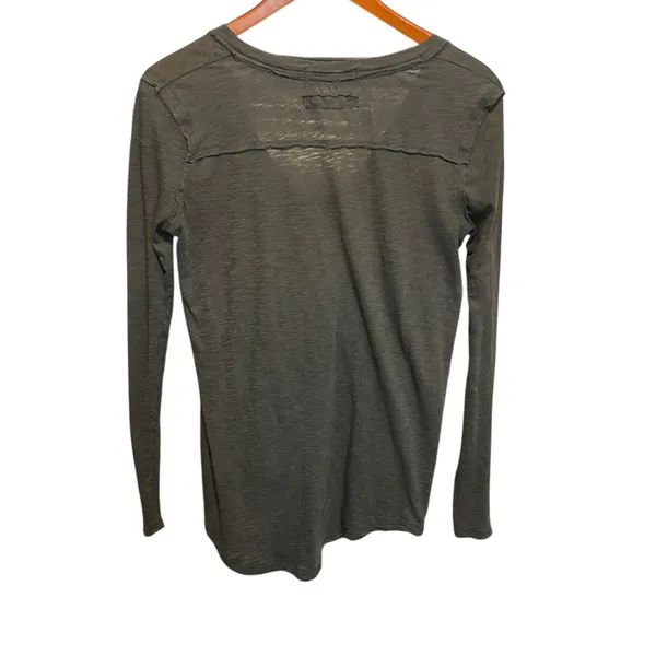 We The Free Women Boho Grunge Tee‎ XS Green Slub Knit Y2K Streetwear Raw Edge - Image 2