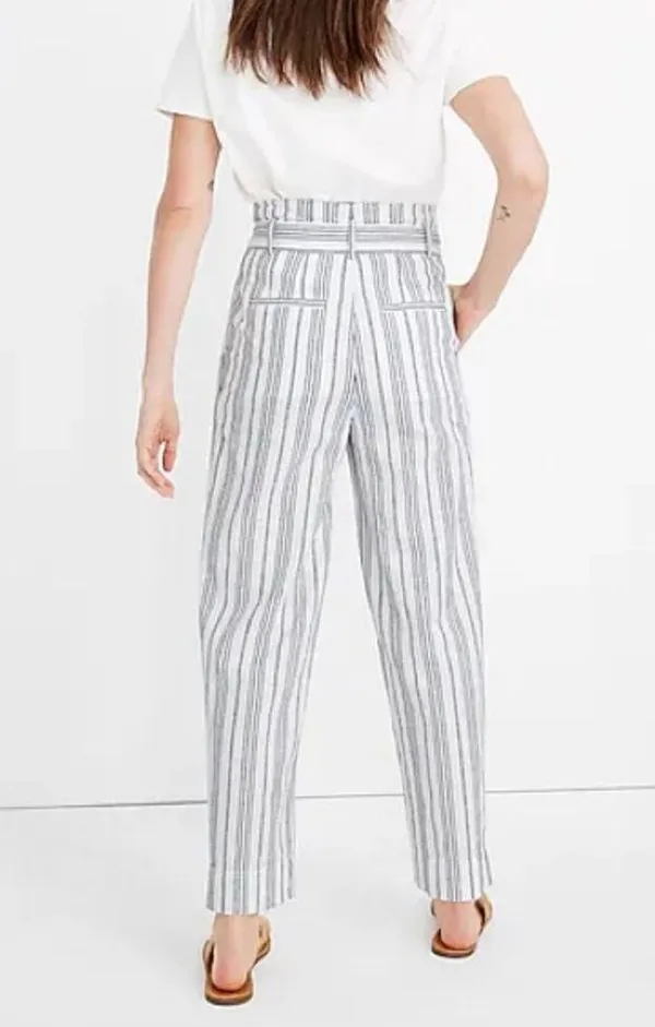 Madewell Linen-Cotton Paperbag Pants in Dark Baltic Stripe - Image 3