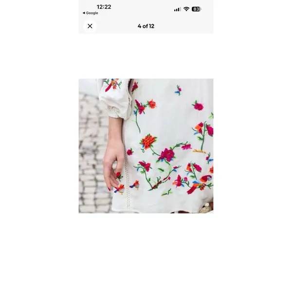 Zara Collection Dress Sz L Cotton Silk Blend Puff Sleeve Floral Embroidered - Image 16