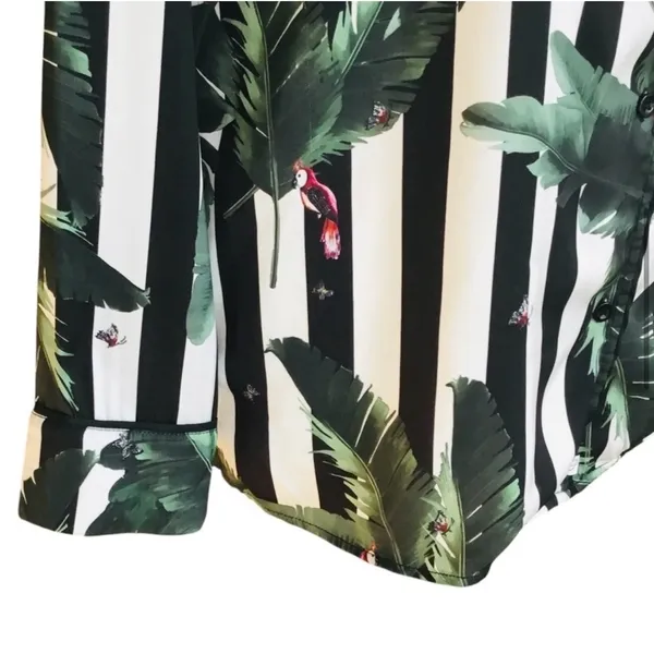 Revolve Plush Tropical Black White Striped Shirt and Short Sleep Set Leaf Print - Image 7