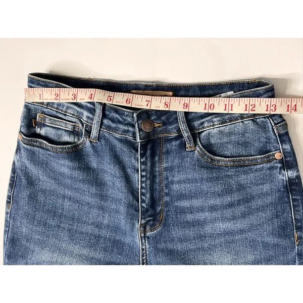 Judy Blue Wide Leg Crop Raw Hem Jeans Dark Blue High Rise Stretch Size 3/26 - Image 6