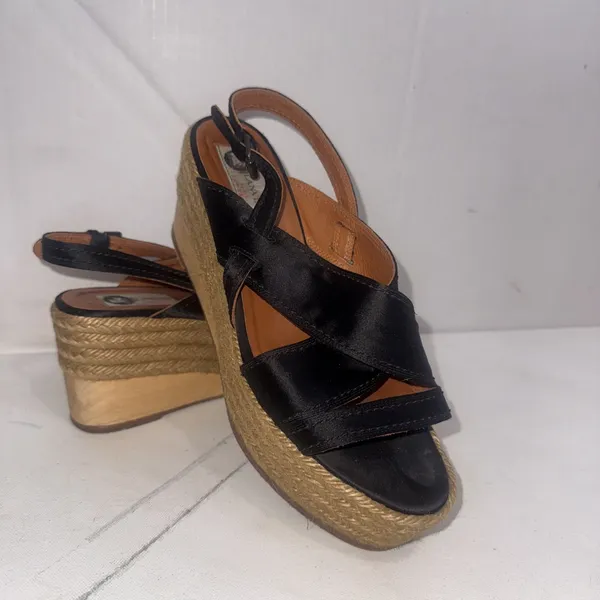 Vintage Y2K Lanvin Black Leather Platform Wood Jute Espadrille Wedge Shoes 40 - Image 10
