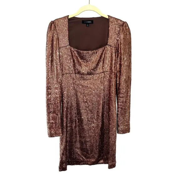 INTERMIX Hilary Rose Gold Sequin Square Neck Long Sleeve Mini Dress Size 0 - Image 6