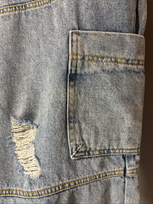 Avec Les Filles RIOU High Rise Wide Leg Cargo Jeans Tunnel Destructed Wash SZ 27 - Image 7