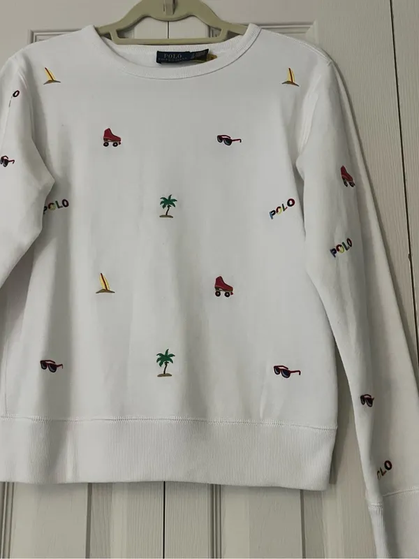 Polo by Ralph Lauren White Crewneck Sweater with Colorful Embroidered Icons - Image 2