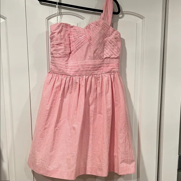 Lilly Pulitzer Addison‎ one shoulder Pink seersucker Sundress 12 - Image 2