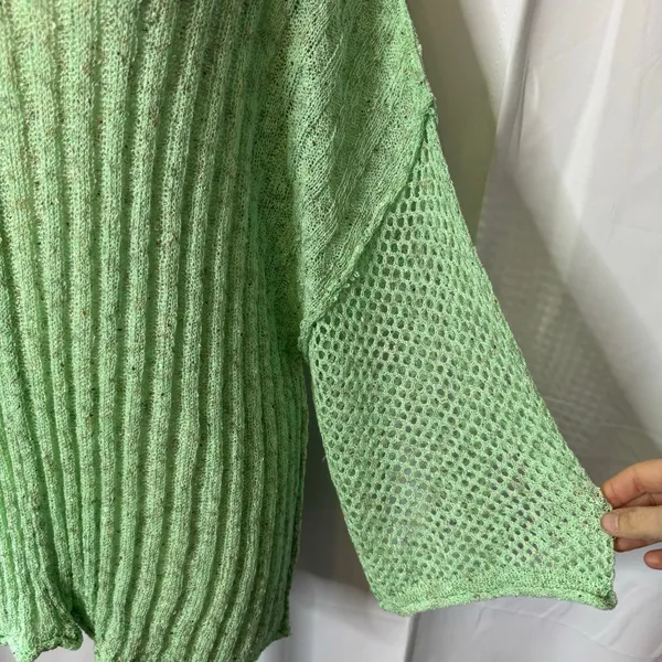 POL Mint Green Open Knit Sweater L Boho Slouchy Lightweight Pullover - Image 5