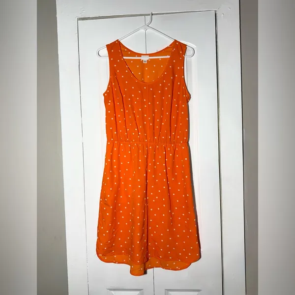 Merona Mini Dress Orange White Polka Dots Sleeveless Size M - Image 2