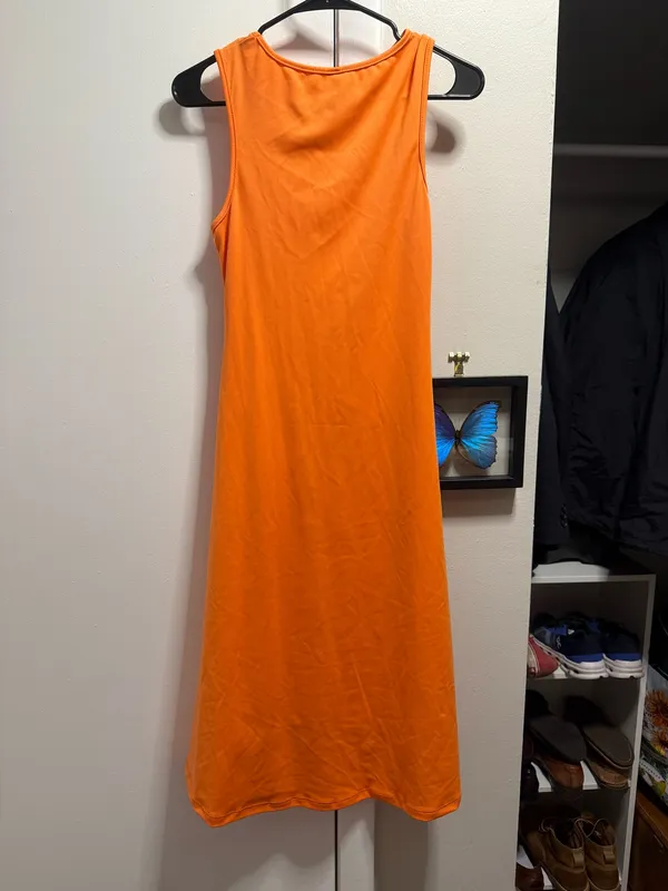 Bright Orange Twist Front Midi dress - Image 2