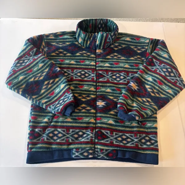 LANDS’ END Women’s Long Sleeve Collared Fleece‎ Made in the USA Sz Medium 10/12 - Image 3