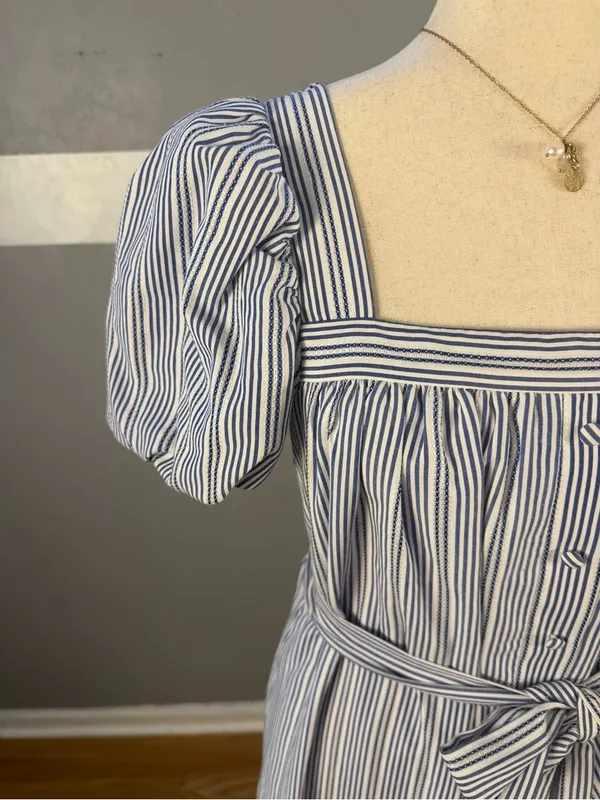 Alex Marie Blue and White Striped Puff-Sleeve Midi Dress - Image 8