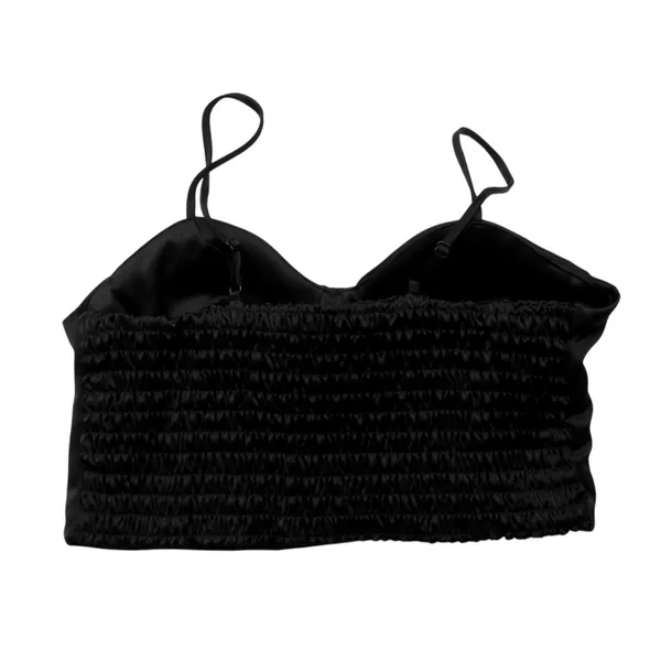 Sincerely Jules Black Satin Cropped Bustier Tank Top Camisole Padded Medium Sexy - Image 4