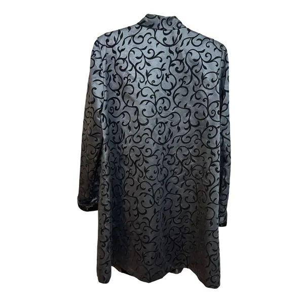 Victorian Gothic Patra Black Flocked Velvet Scroll Evening Coat‎ Sz M Witchy - Image 3