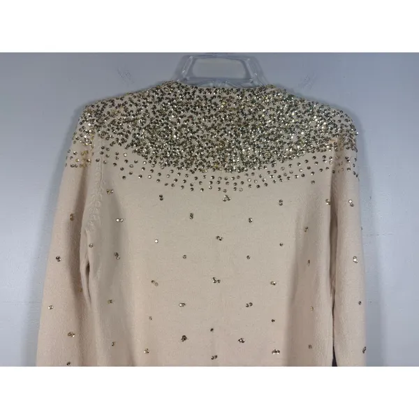 Moda International Cardigan Womens M Beige Silk Sequin Beaded Star - Image 12