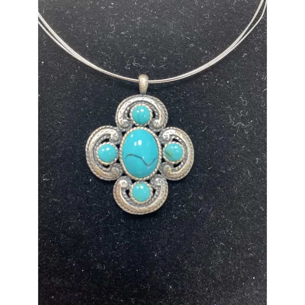 NY Turquoise stone Silver Necklace and turquoise stone leather Bracelet SKU 9687 - Image 6