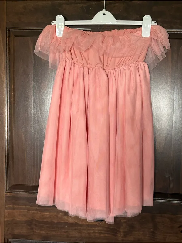 Shein Pink Tulle Strapless Dress with Black Satin Bow Size Small - Image 4