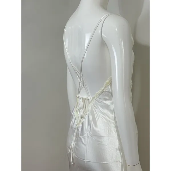 White Satin Lace Slip Dress Backless Strappy Maxi Nightgown Women’s Size S⁠ - Image 9