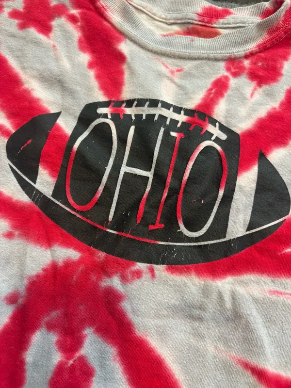 Ohio Tie Dye Cropped Tee Red Gray Football Graphic - Image 2