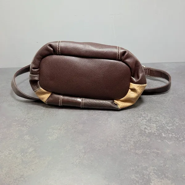 Patchwork Hobo Shoulder Bag Genuine Leather Brown Tan Small - Image 3