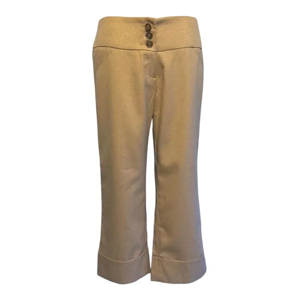 Cache Crop Gold Metallic Pant 3" Wide Waist Self Belt Stretch New $118 NWT Sz 6 - Image 3