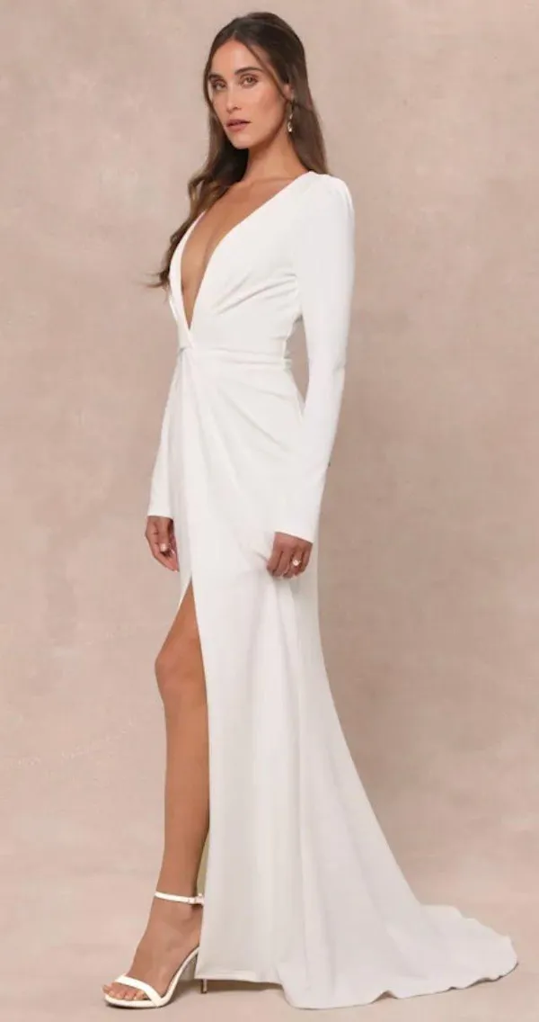 Lulus New Stunning Romance White Long Sleeve Mermaid Maxi Dress Size Small - Image 3