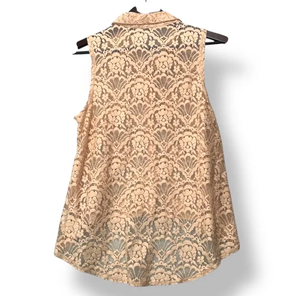 Womens Lace Sleeveless Blouse Peach M Sheer‎ Romantic Soft Girl Top Coquette - Image 2