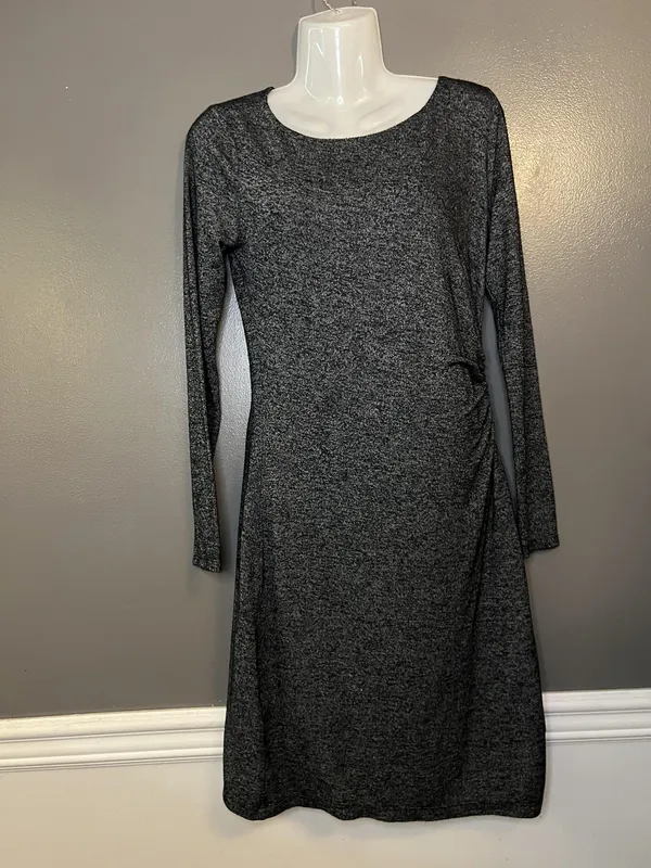LOFT Dress Womens Small Gray Knit Long Sleeve Ruched Side Sheath Work Office - Image 2
