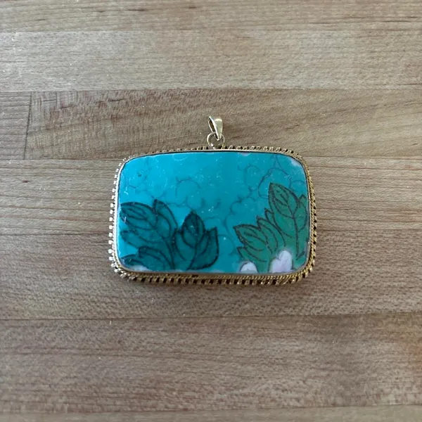 Blue Ceramic Cameo Pendant with Floral Design on Choker Ribbon Handmade Dainty - Image 2