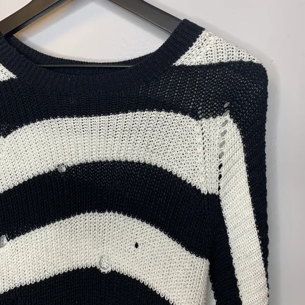 Distressed Black and White Pullover Sweater - Image 5