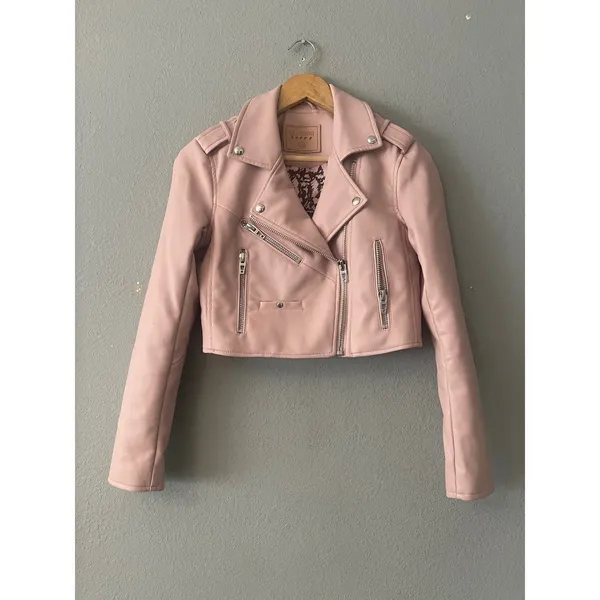 Blank NYC Pink Faux Leather Cropped Moto Jacket Blush XS - Image 2