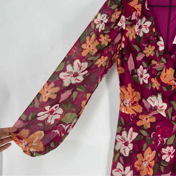 Maggy London Desert Bloom Floral Long‎ Sleeve A-line Dress In Wine Ruffle Trim 2 - Image 8