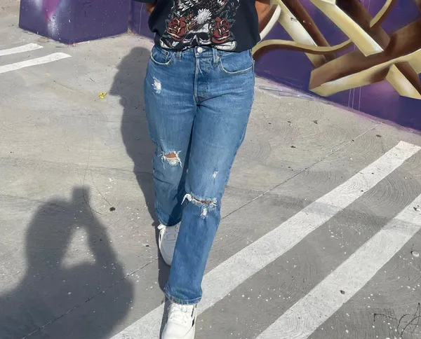 Levi's 501 Straight Leg Distressed Cropped Jeans  - Image 4