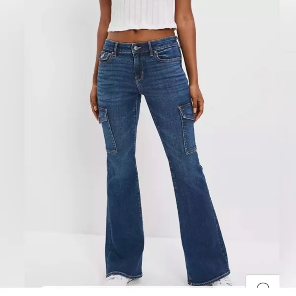 American Eagle Outfitters Low Rise Flare Stretch Jeans w Side Pockets Women’s 8 - Image 11