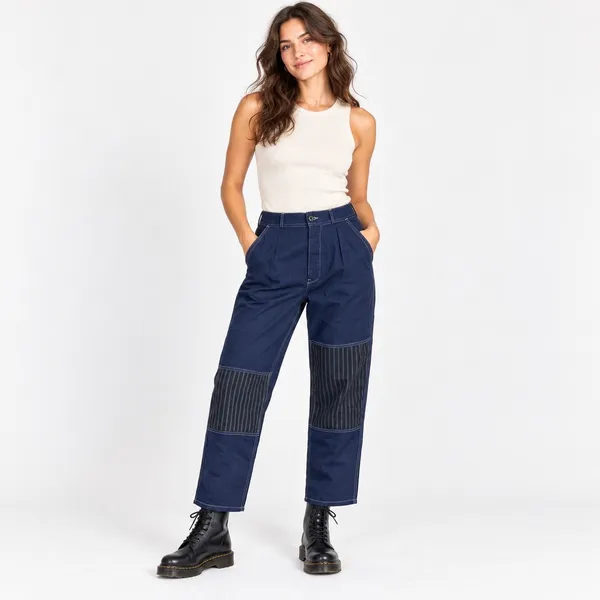 Sandrine Rose NWT Pants Women's 27 Navy Patchwork Workwear Indie Utility Ankle - Image 12