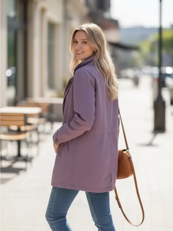 Women’s Lavender Trench Coat - Casual Lightweight Jacket - Image 2