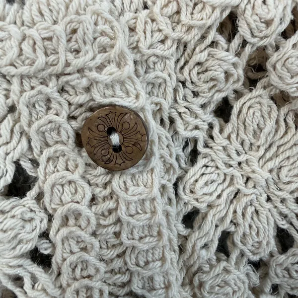 REBELLION again Women's Medium Crochet Vest Beige Sunflower Button Front Boho - Image 8