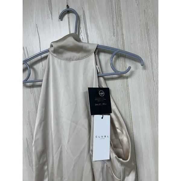 Club L London Adoria Champagne Satin High-Neck Maxi Dress Size 6 - Image 8