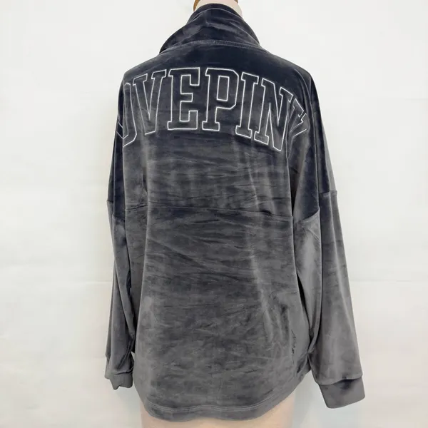 Victoria's Secret Pink Varsity Velour Cowl Neck Sweatshirt Color Gray Shine med - Image 2