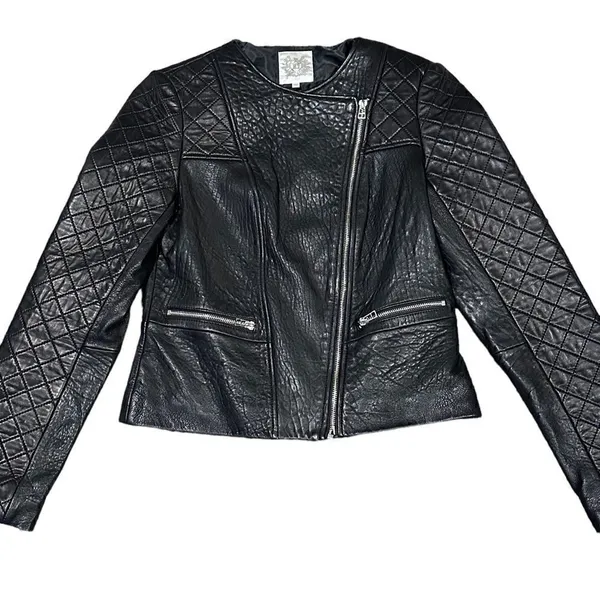 Dawn Levy Black Quilted Genuine Leather Moto Jacket Size Small - Image 2