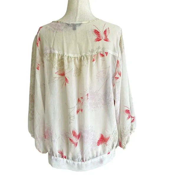 Express Multicolor Printed Sheer Unlined Blouse Women Size Large | 57-37 - Image 2