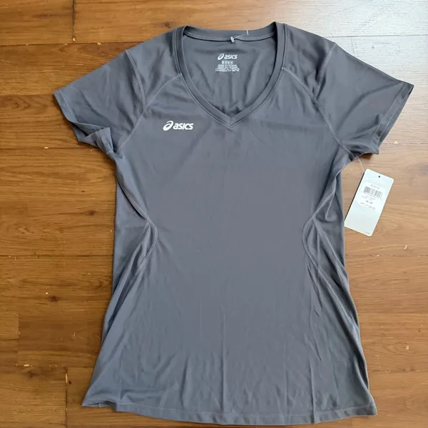 ASICS Women's Charcoal V-Neck Tee size M - Image 4