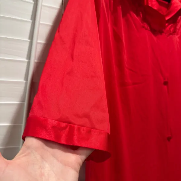 Vanity Fair Vintage‎ Red Lace Trim Button Front Nightgown Robe Kimono Size Small - Image 6