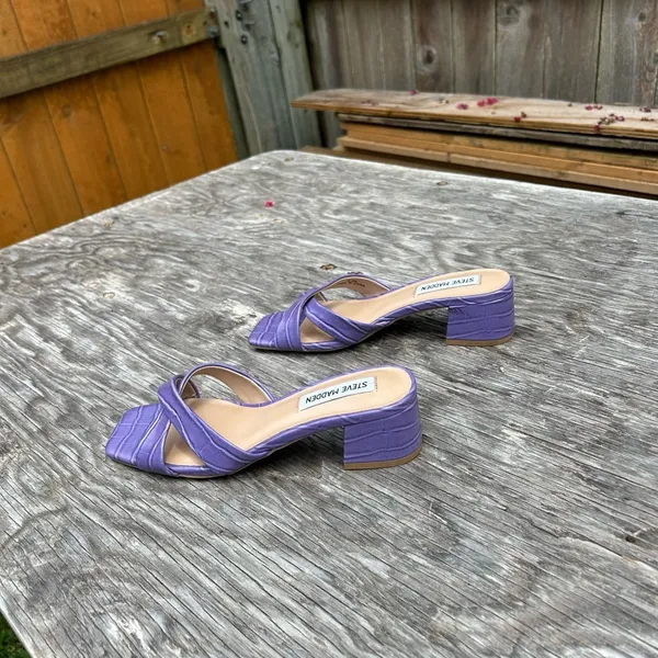 Steve Madden Women Gaia Block Heel Slide Sandals Size 6.5 Violet‎ Faux Leather - Image 6