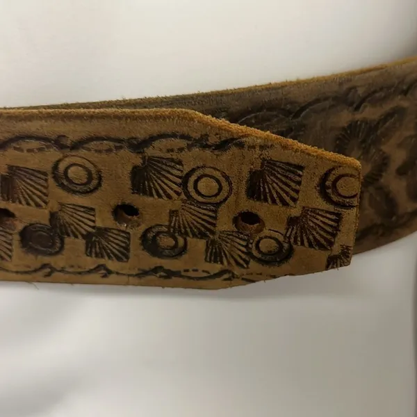 Brown Western Leather Embossed Floral Inspired Belt with Shiny Silver Hardware - Image 5
