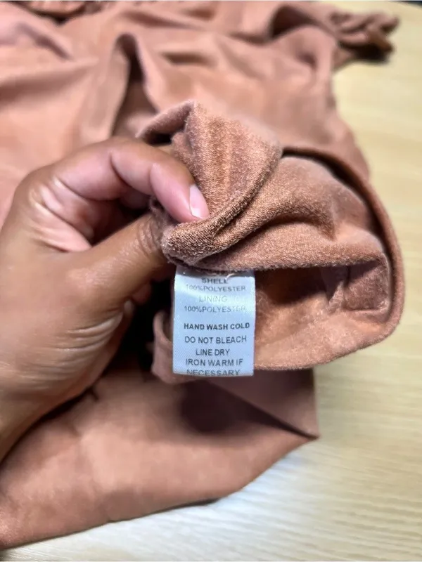 FIKA the BRAND Faux Suede Ruffle Mini Dress Brown Size L - Image 6