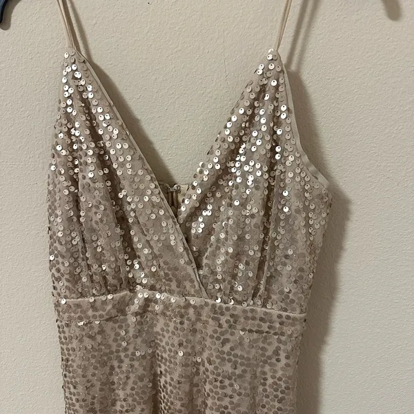 Lulu's Sequin Maxi Dress in Champagne Beige Evening Formal Party Wedding Dress - Image 4