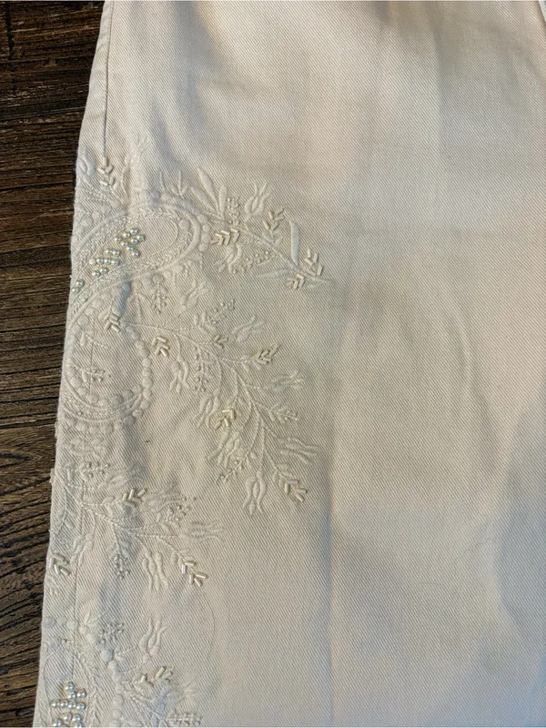 Lauren Ralph Lauren Wide Leg Jeans Womens 6 Ivory NWT Floral Beaded High Rise - Image 3
