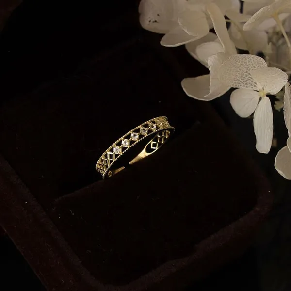 14k Gold Plated S925‎ Hollow Simulated Diamond Ring, Adjustable - Image 14