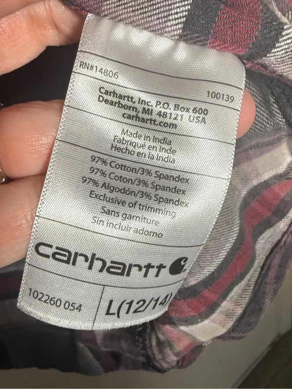 Carhartt Womens Gray & Maroon Plaid Flannel Shirt Large 12/14 Work Casual Rodeo - Image 5
